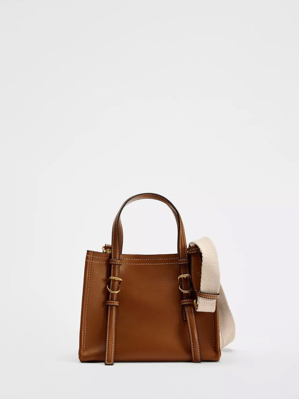 Zara Brown Mini Top-Handle Bag with Cream Strap